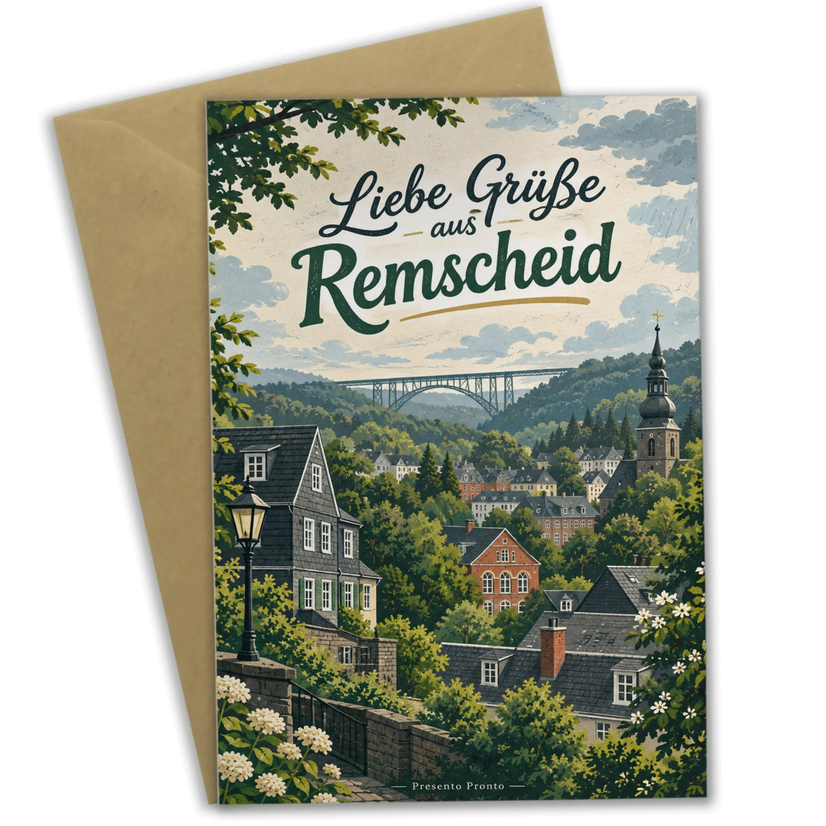 Herzliche Grußkarte aus Remscheid mit Stahlbrücke