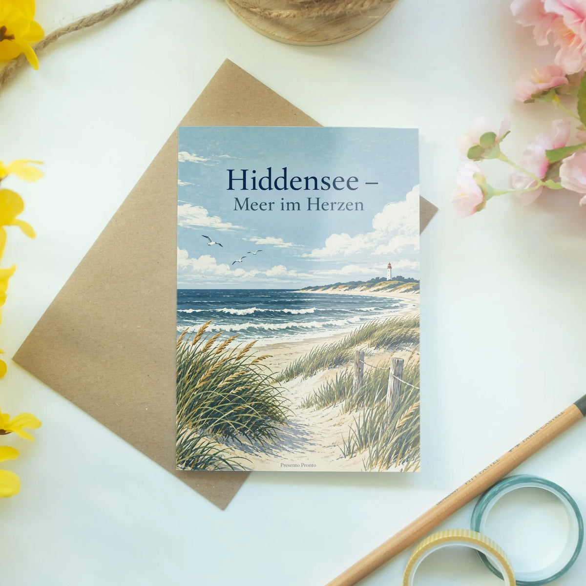 Friedliche Hiddensee Grußkarte für Meeresliebhaber mit Leuchtturm