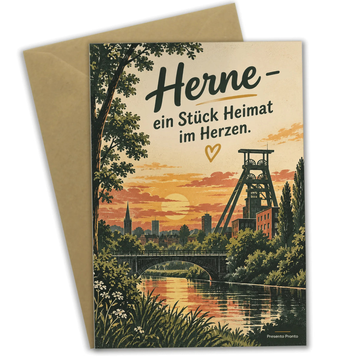 Herzliche Heimatkarte für Herne mit Förderturm