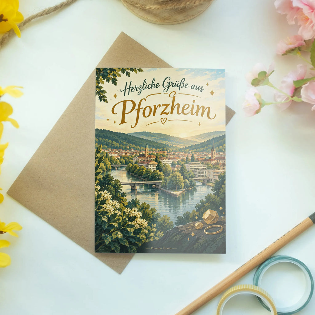 Herzliche Grußkarte aus Pforzheim mit Schwarzwaldhügeln|p:2024011|h:fcab95cd3d7fc84d9767f6dbeff6a7e0