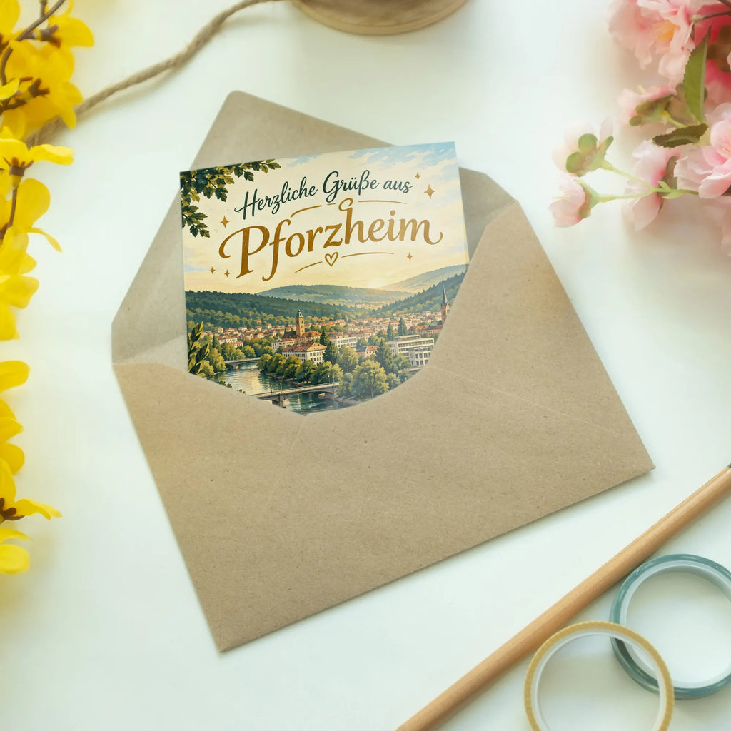 Herzliche Grußkarte aus Pforzheim mit Schwarzwaldhügeln|p:2024011|h:0a51d83b64b6bffc292e5b0d8eb095a0