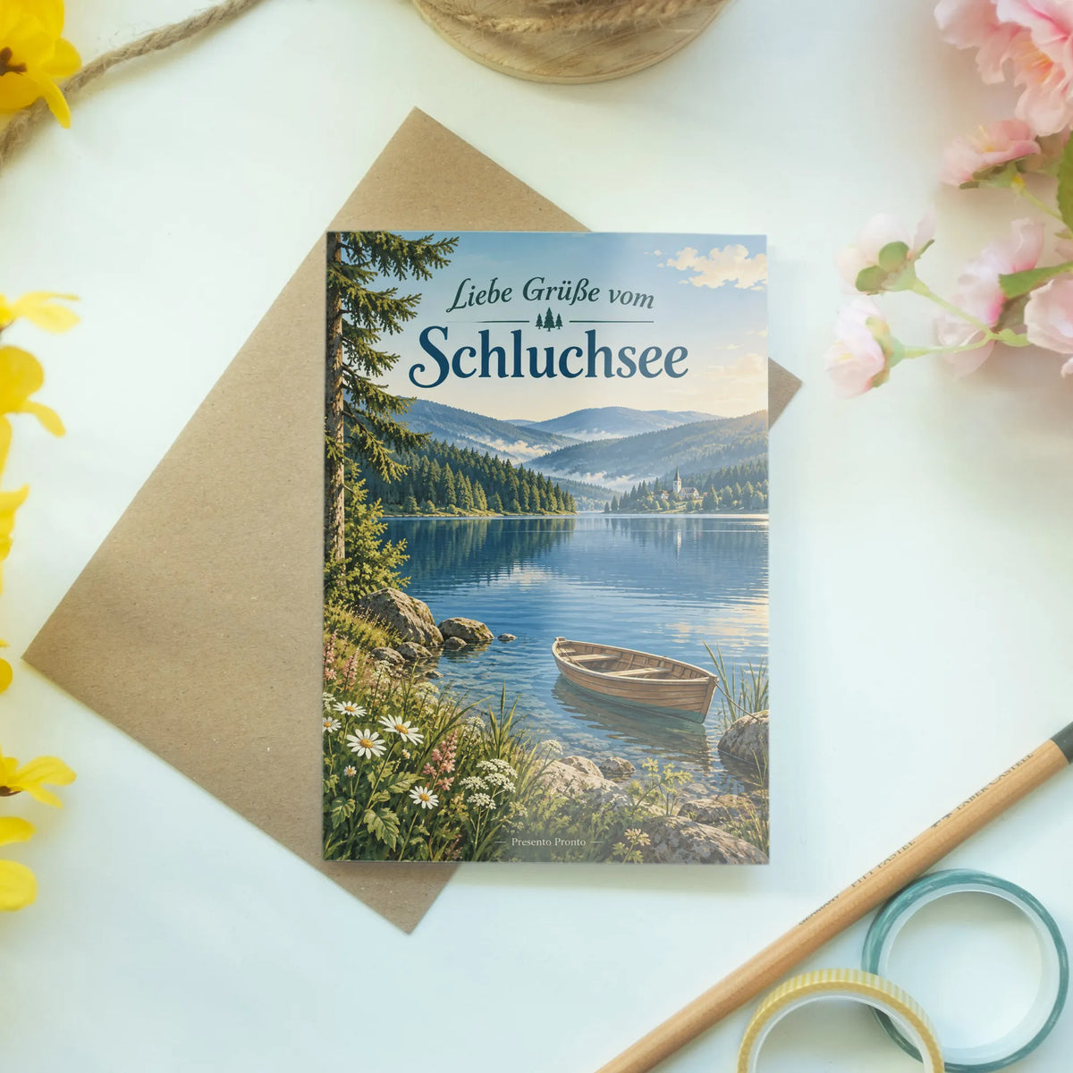 Herzliche Urlaubskarte vom Schluchsee mit Ruderboot