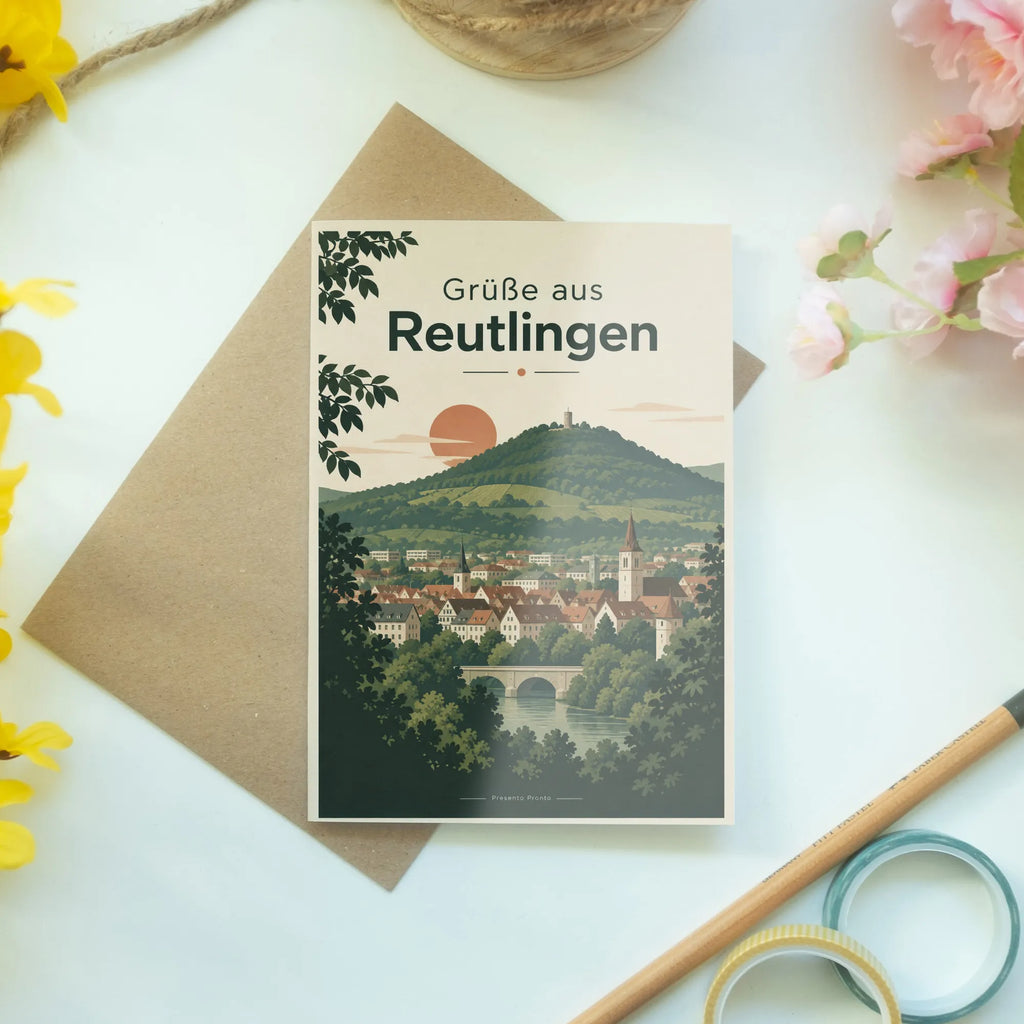 Herzliche Grußkarte aus Reutlingen mit Achalm|p:2024019|h:e9cf6b74baab6449a05a4a59a34628a1