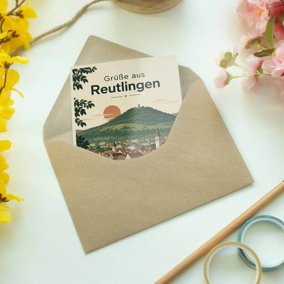 Herzliche Grußkarte aus Reutlingen mit Achalm