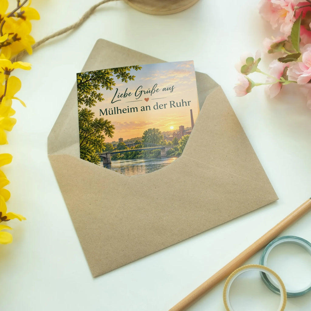 Herzliche Grußkarte aus Mülheim an der Ruhr mit Ruhrbrücke|p:2024023|h:91a9e1bec0bad411306187df1df7b101
