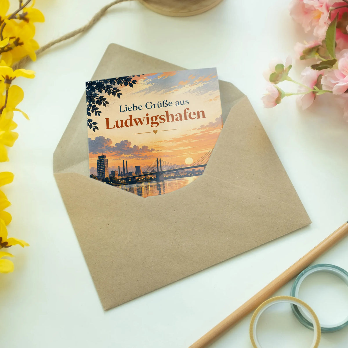 Herzliche Urlaubsgrüße aus Ludwigshafen mit Rheinblick