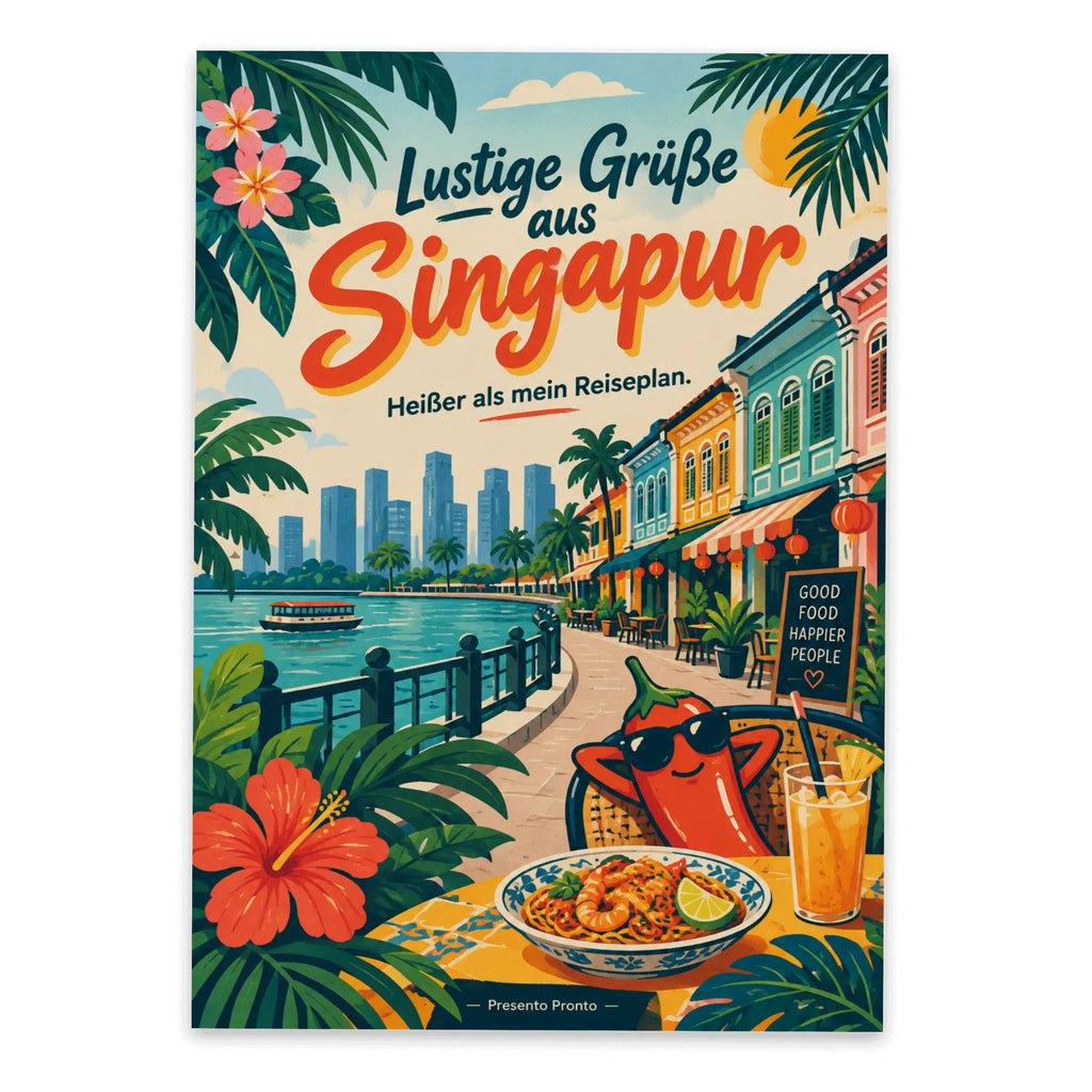 Lustige Grüße aus Singapur Postkarte mit Chilischote|p:2024031|h:568ec8e01d879f241502ad56fafbba3b