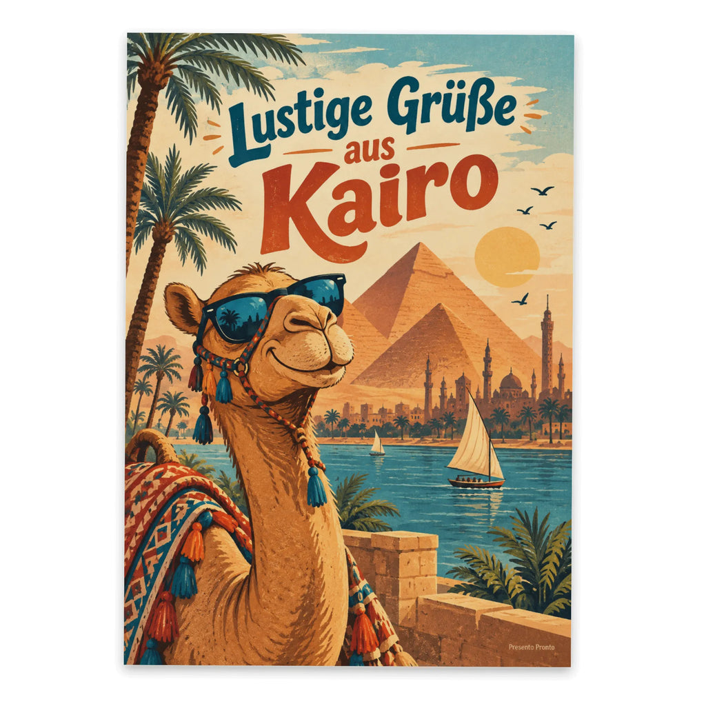 Lustige Grüße aus Kairo Postkarte mit Kamel|p:2024036|h:b6903378979349437acc101555bfb9a7