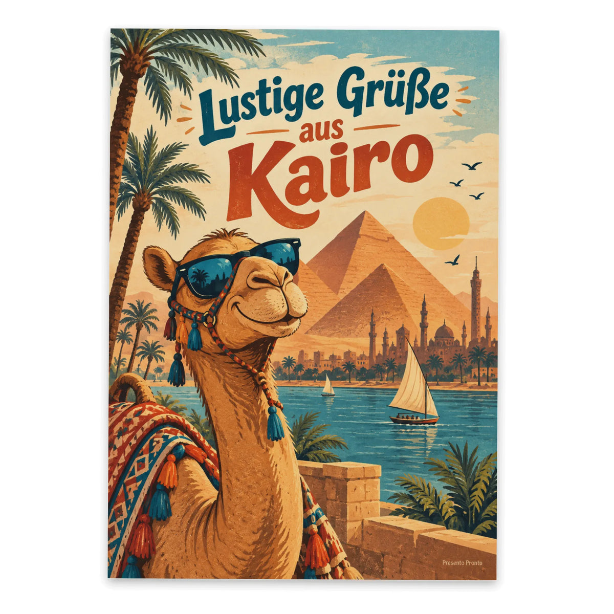 Lustige Grüße aus Kairo Postkarte mit Kamel
