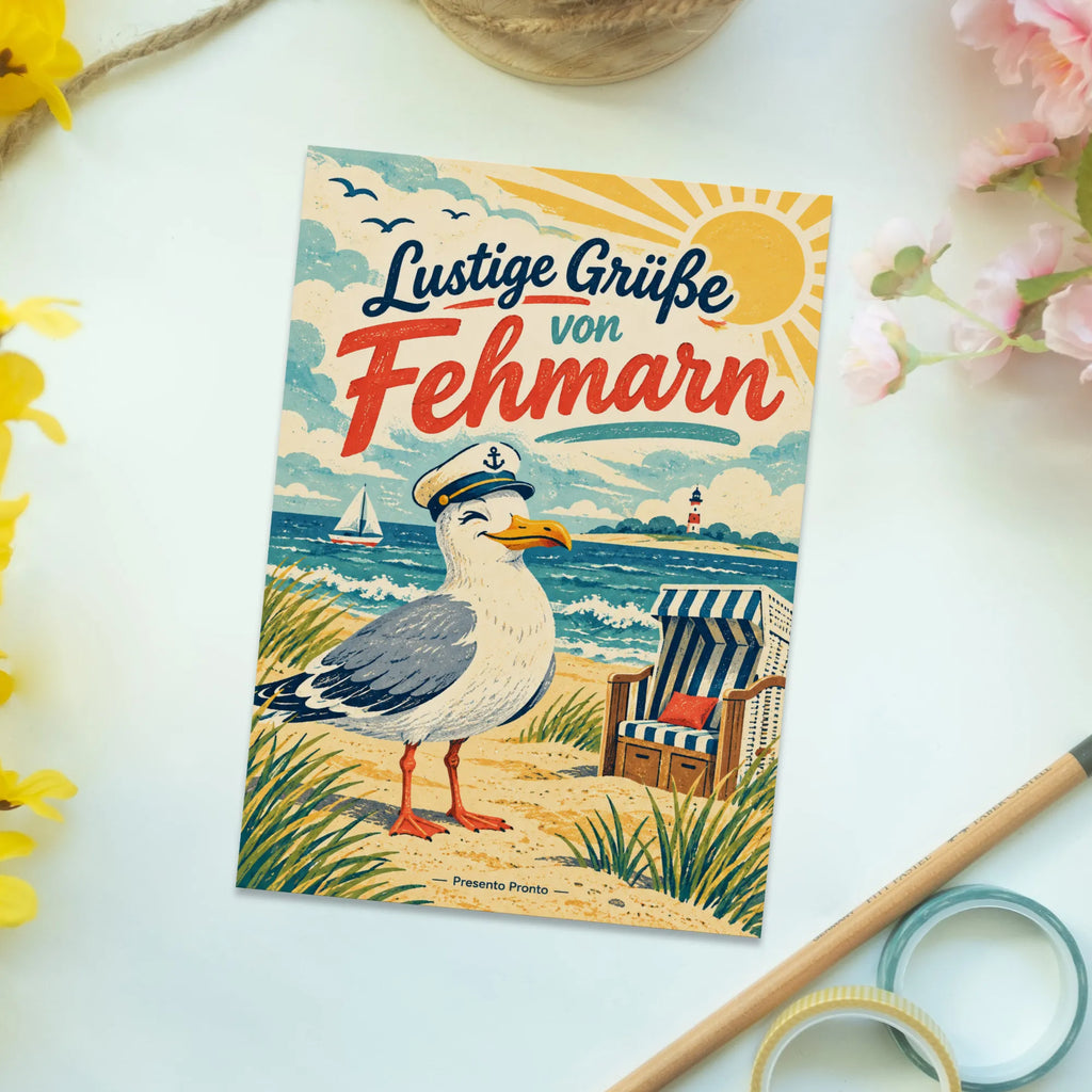 Lustige Urlaubsgrüße von Fehmarn Postkarte mit Möwe|p:2024055|h:b5651a300dd7e86ec179885b9145eed5