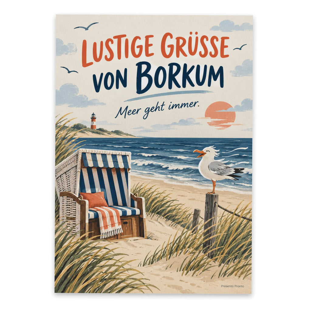 Lustige Grüße von Borkum Postkarte mit Strandstuhl|p:2024056|h:55fb5a502a6b7bbecf75e4c2d49fe237