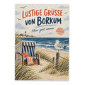 Lustige Grüße von Borkum Postkarte mit Strandstuhl