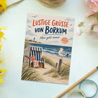 Lustige Grüße von Borkum Postkarte mit Strandstuhl|p:2024056|h:6412b9ad1f39ecd4598904bf975ae8f0