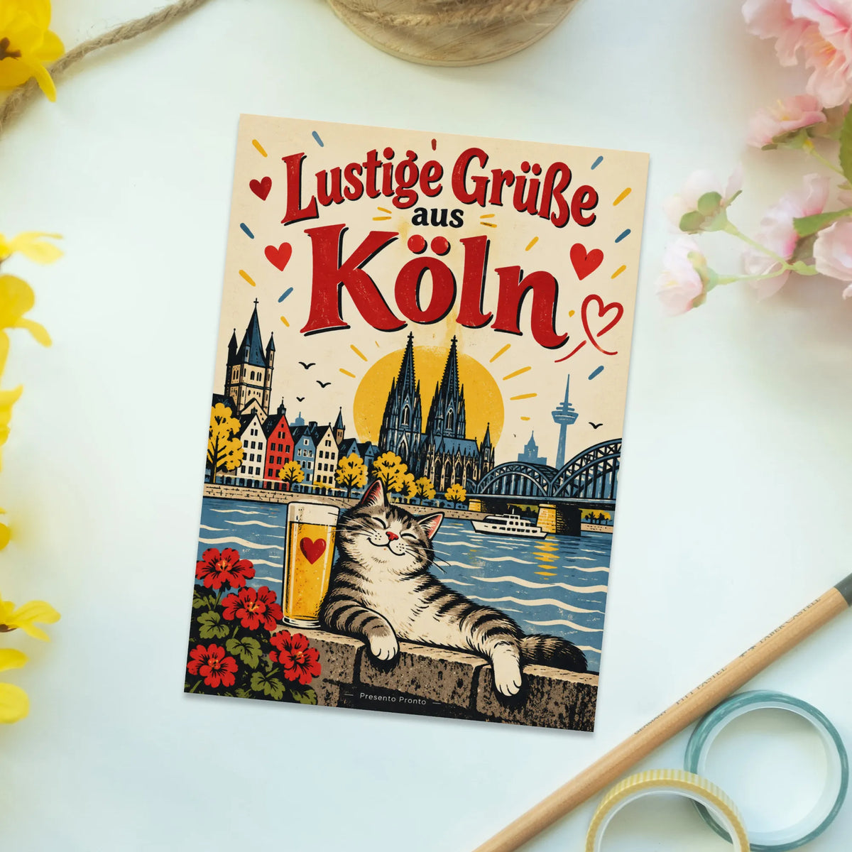 Lustige Grüße aus Köln Postkarte für Fans mit Dom