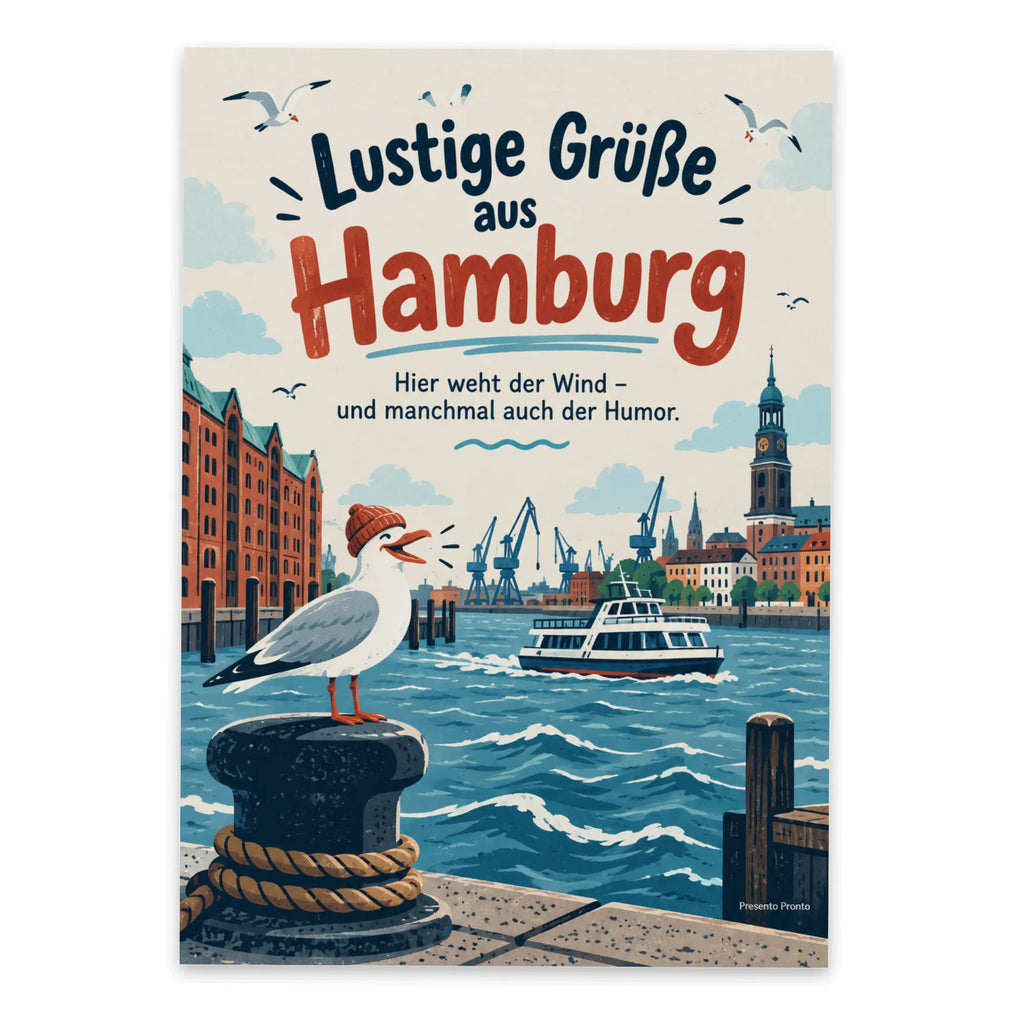 Lustige Postkarte mit Grüßen aus Hamburg und Fähre|p:2024072|h:c39c731bc5c09d5f23e0eb9e1b5352cb