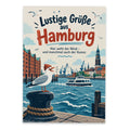 Lustige Postkarte mit Grüßen aus Hamburg und Fähre