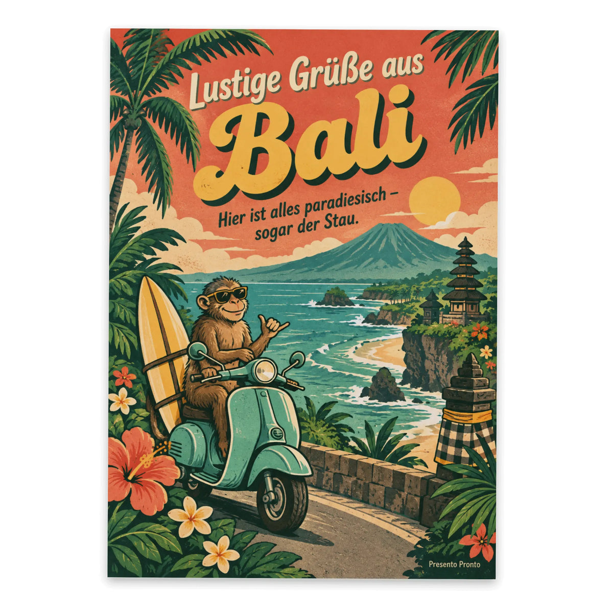 Lustige Urlaubsgrüße aus Bali Postkarte mit Affe